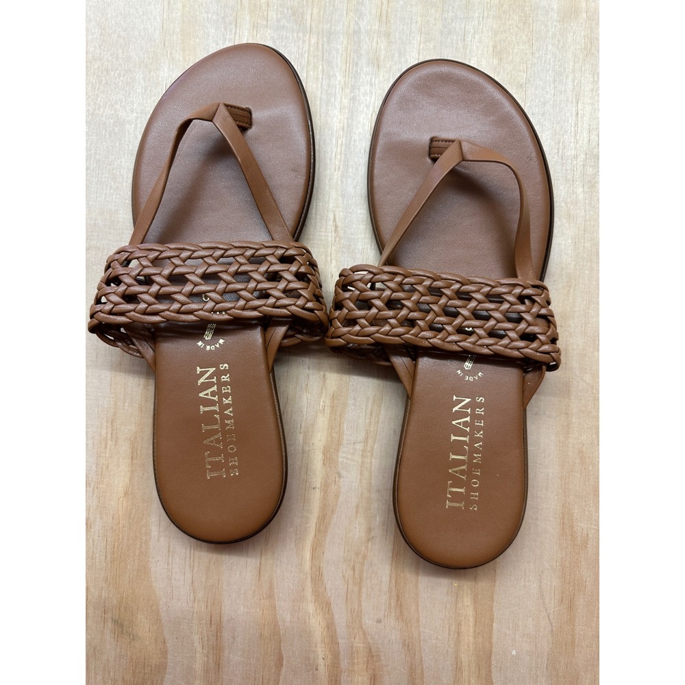 Italian Shoemakers Women 10 Brown Braided Thong Sandals Made in Italy Flat Slide